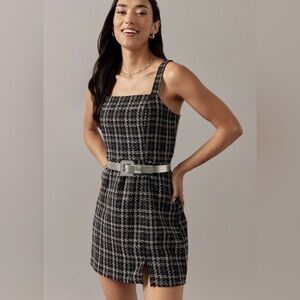 Francesca's Collections Black and White Tweed Midi Dress